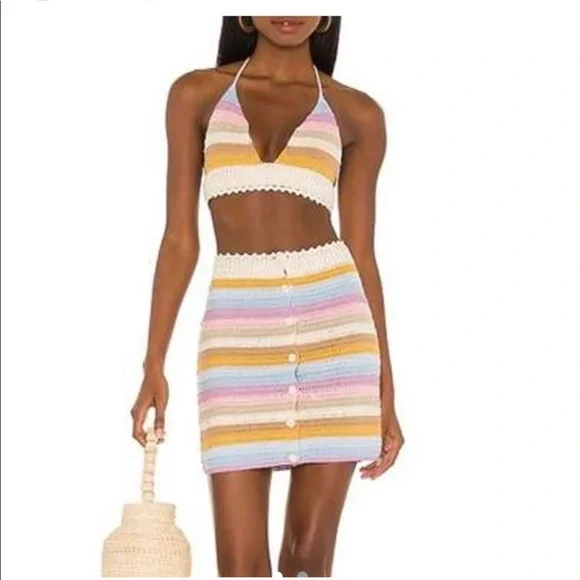 Lovers & Friends lisette crotchet skirt and bikini top M - Picture 2 of 7